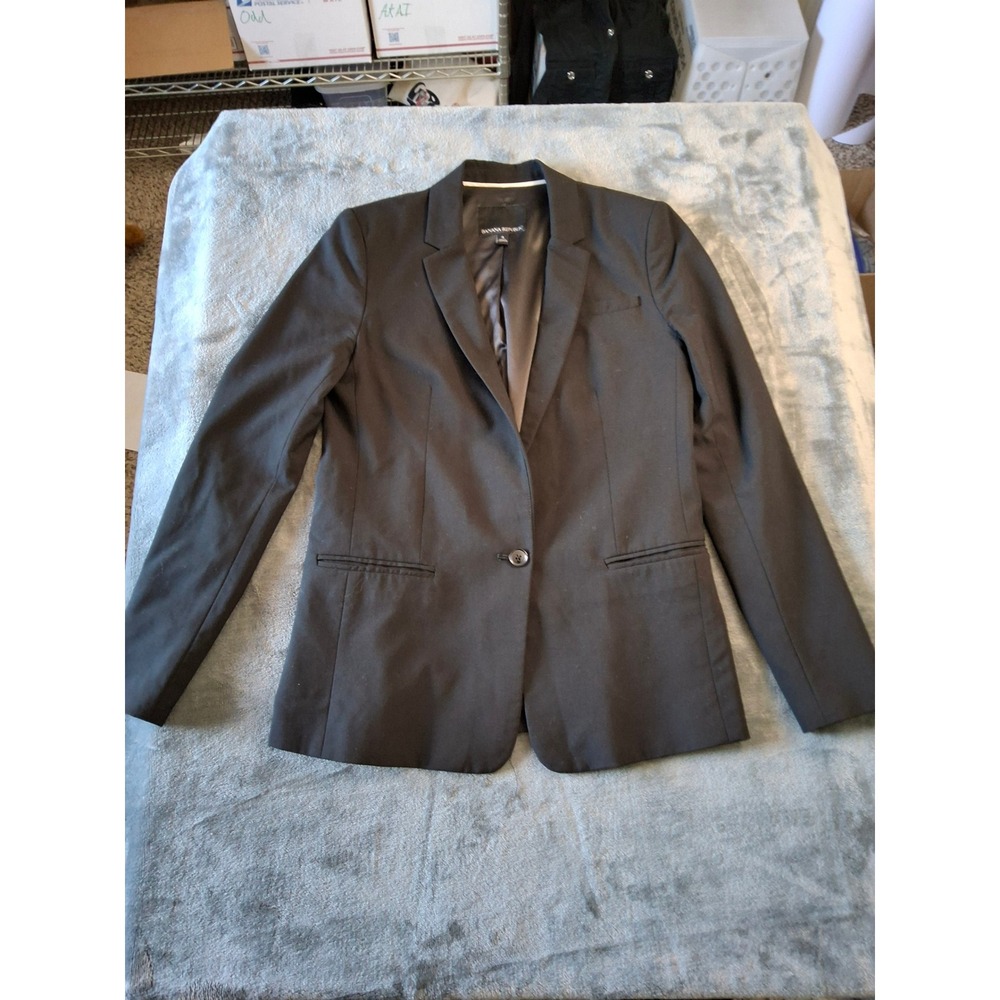 Banana Republic Womens Black Wool Blend Single Button Blazer Jacket Size 4